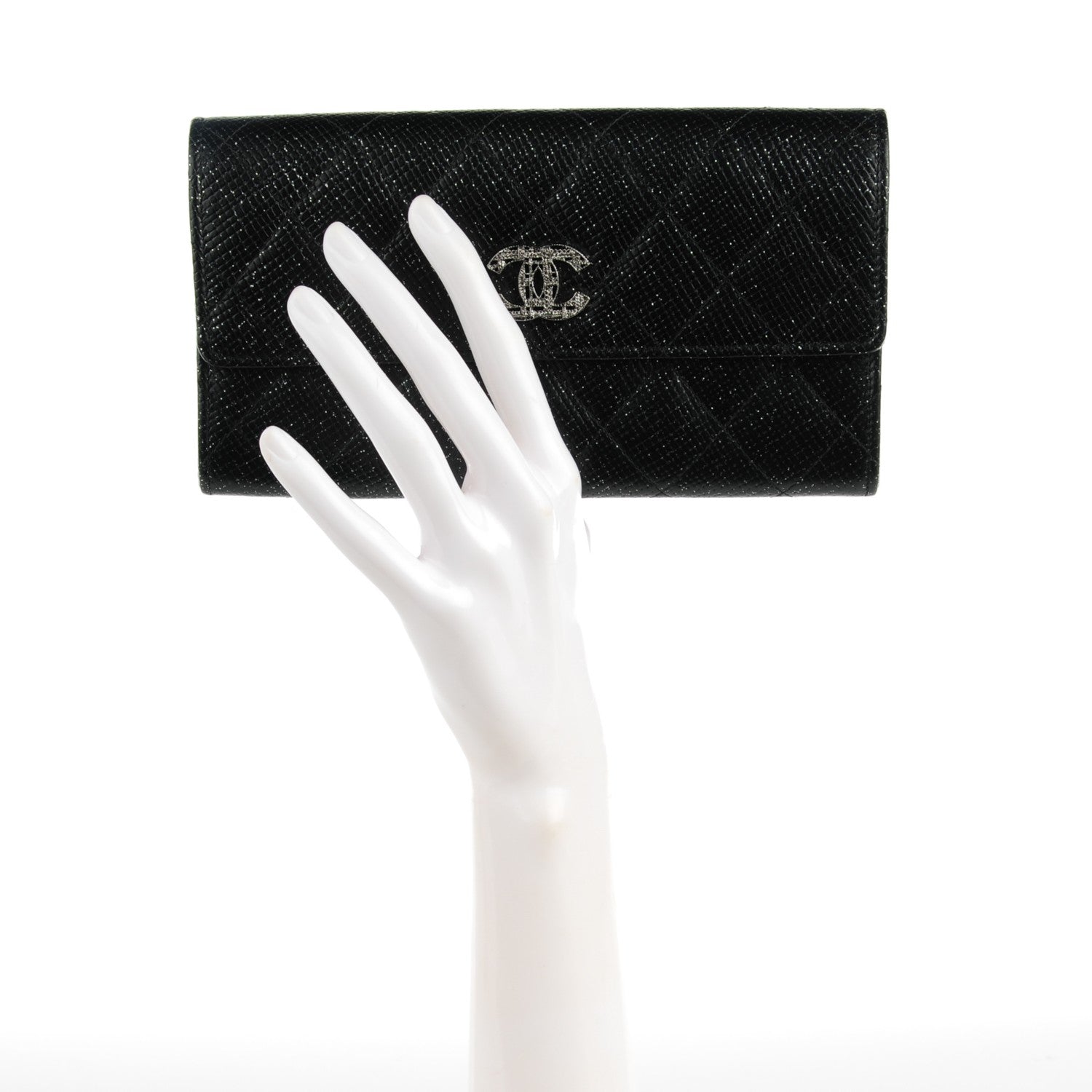 Chanel Glittered Calfskin Quilted Long Flap Wallet Black 2 of 8
