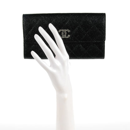 Chanel Glittered Calfskin Quilted Long Flap Wallet Black 2 of 8