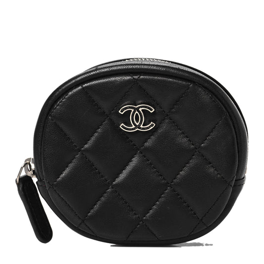 Lambskin Quilted Zip Around Classic Coin Purse Black