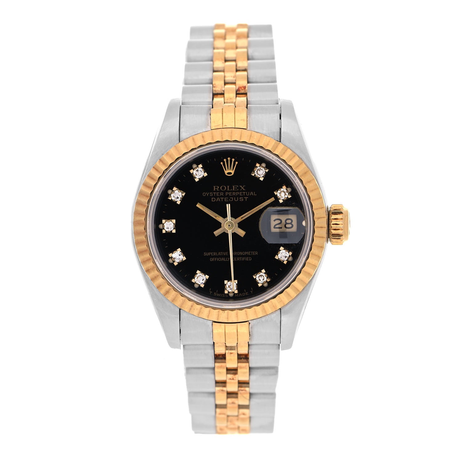 Rolex Stainless Steel 18K Yellow Gold Diamond 26mm Oyster Perpetual Datejust Watch Black 69173 1 of 4