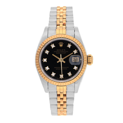 Rolex Stainless Steel 18K Yellow Gold Diamond 26mm Oyster Perpetual Datejust Watch Black 69173 1 of 4
