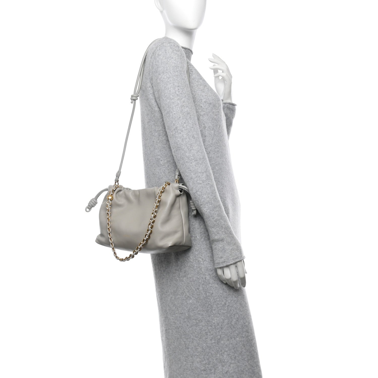 Loewe Mellow Nappa Donut Chain Medium Flamenco Knot Clutch Shell Grey 2 of 10