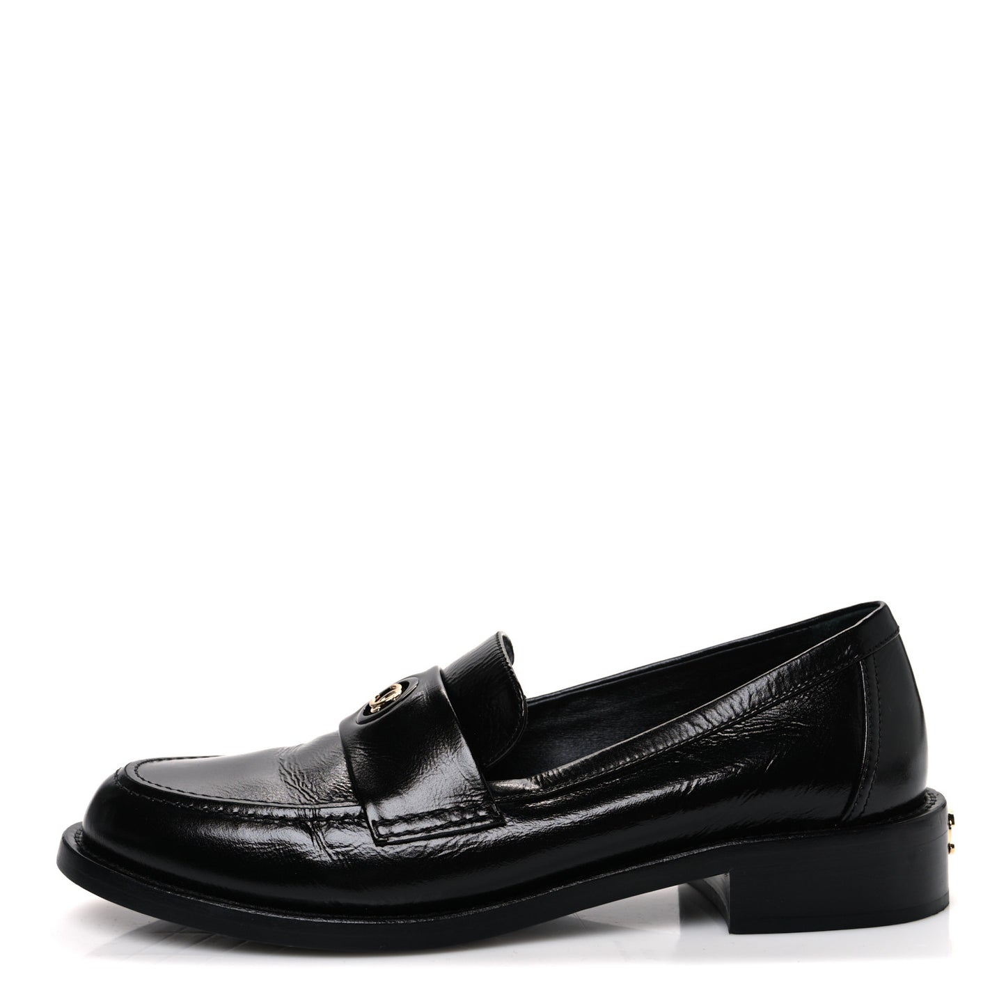 Shiny Calfskin Logo Loafers 38.5 Black