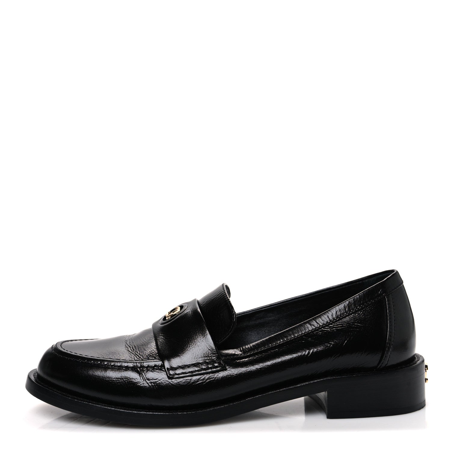Chanel Shiny Calfskin Logo Loafers 38.5 Black 1 of 10