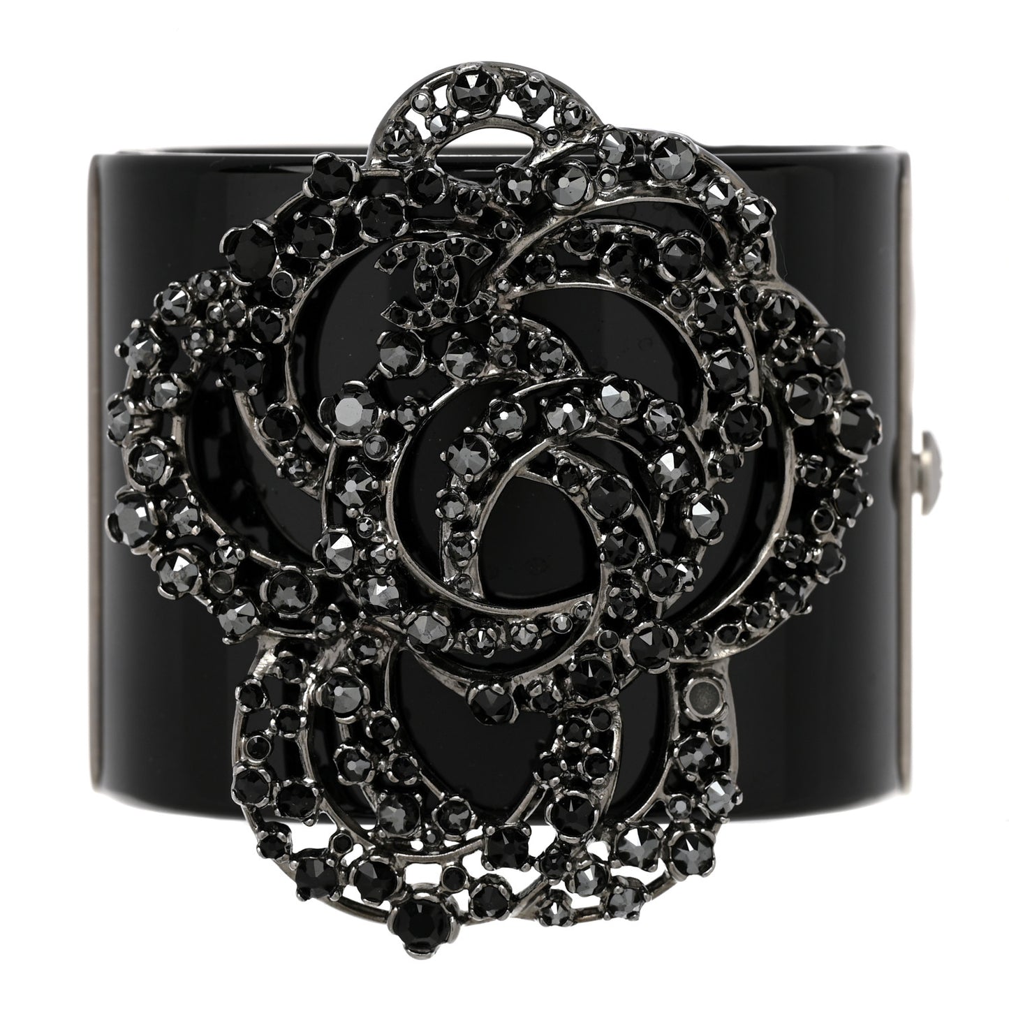 Resin Crystal Camellia CC Cuff Black