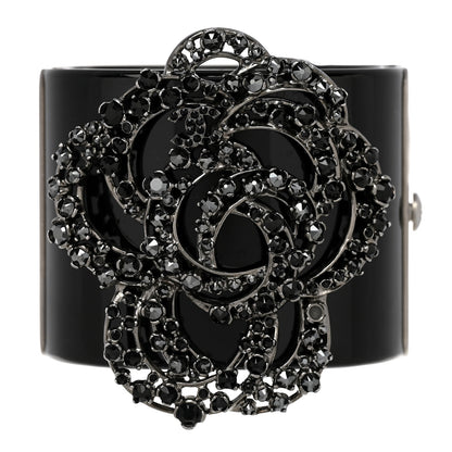 Chanel Resin Crystal Camellia CC Cuff Black 1 of 5
