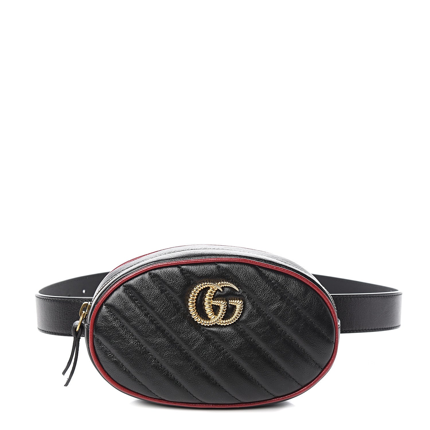 Gucci Azalea Calfskin Matelasse Diagonal Torchon GG Marmont Belt Bag 85 34 Black Romantic Cerise 1 of 9
