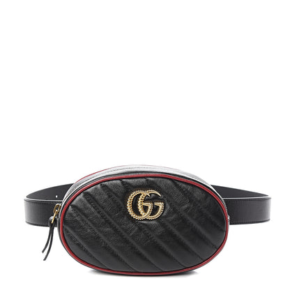 Gucci Azalea Calfskin Matelasse Diagonal Torchon GG Marmont Belt Bag 85 34 Black Romantic Cerise 1 of 9