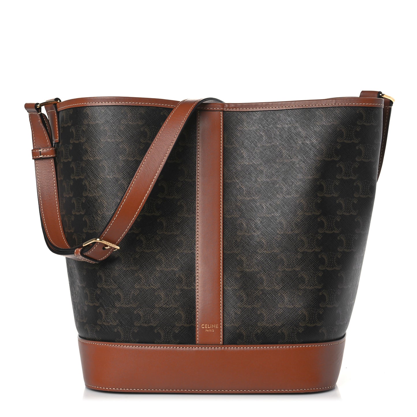 Triomphe Canvas Calfskin Medium Bucket Bag Tan