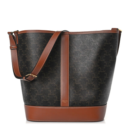 Celine Triomphe Canvas Calfskin Medium Bucket Bag Tan 1 of 9