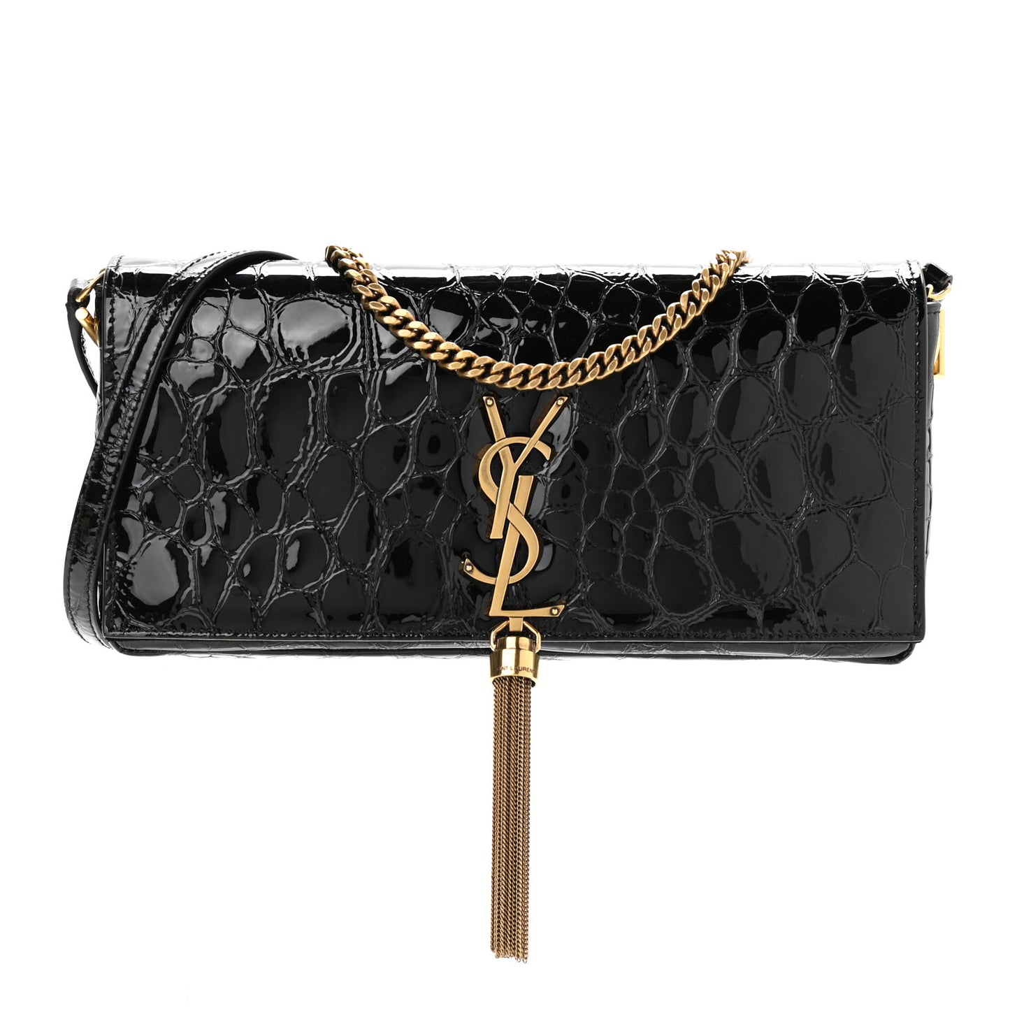 Crocodile Embossed Patent Leather Monogram Tassel Kate 99 Black