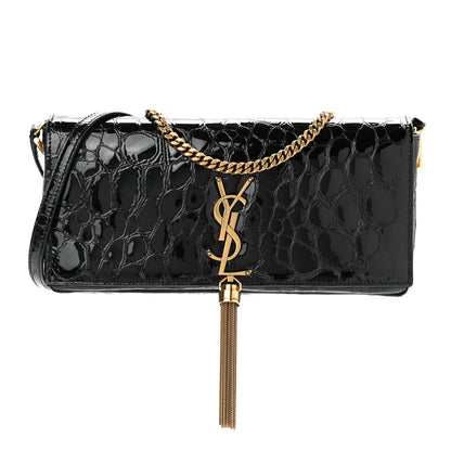 Saint Laurent Crocodile Embossed Patent Leather Monogram Tassel Kate 99 Black 1 of 10