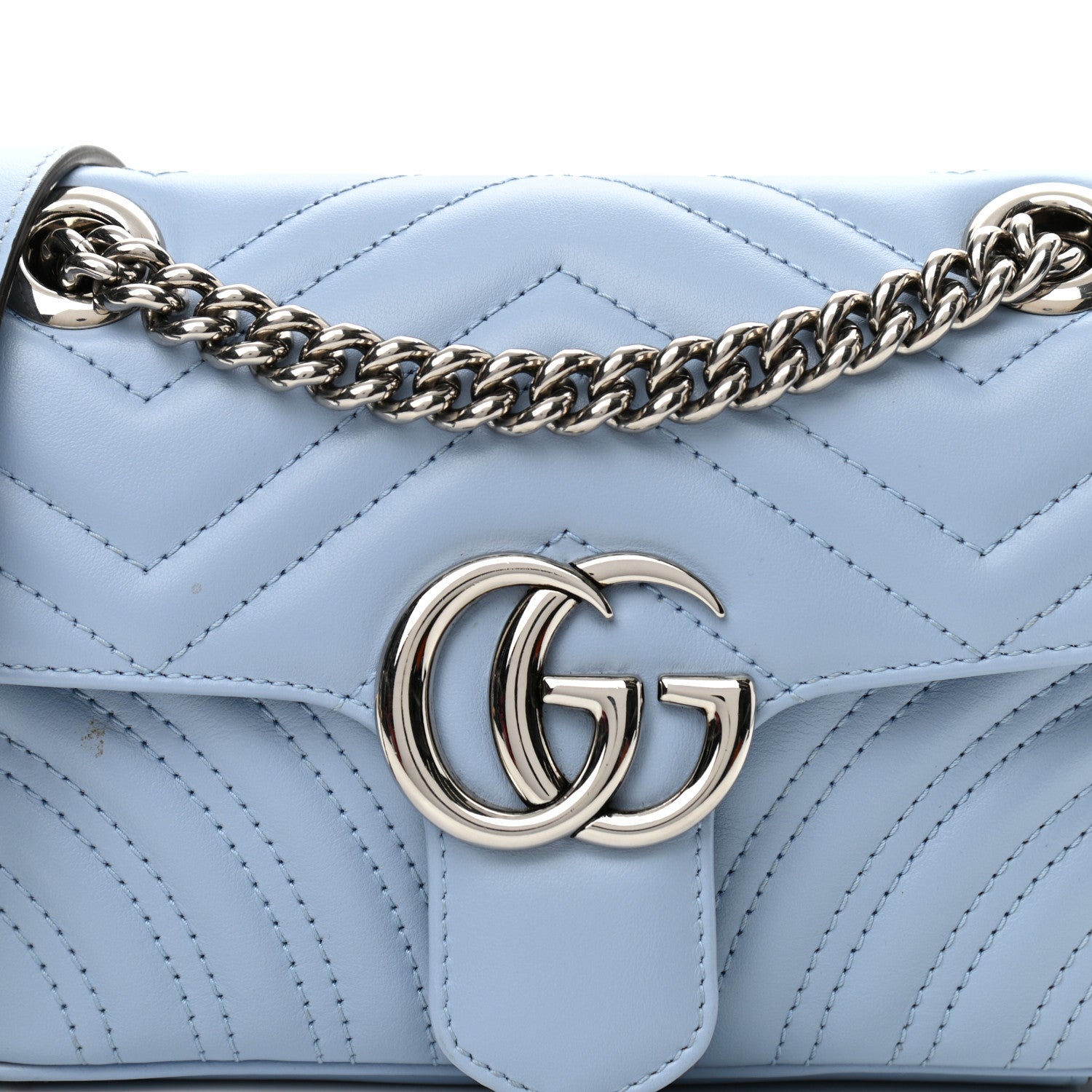 Gucci Calfskin Matelasse Mini GG Marmont Shoulder Bag Porcelain Light Blue 8 of 13