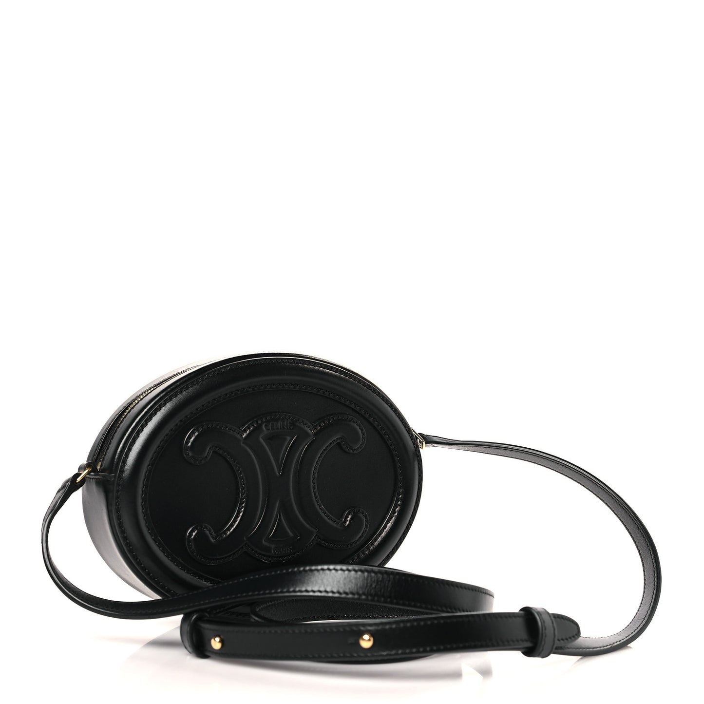 Smooth Calfskin Cuir Small Triomphe Oval Crossbody Purse Black