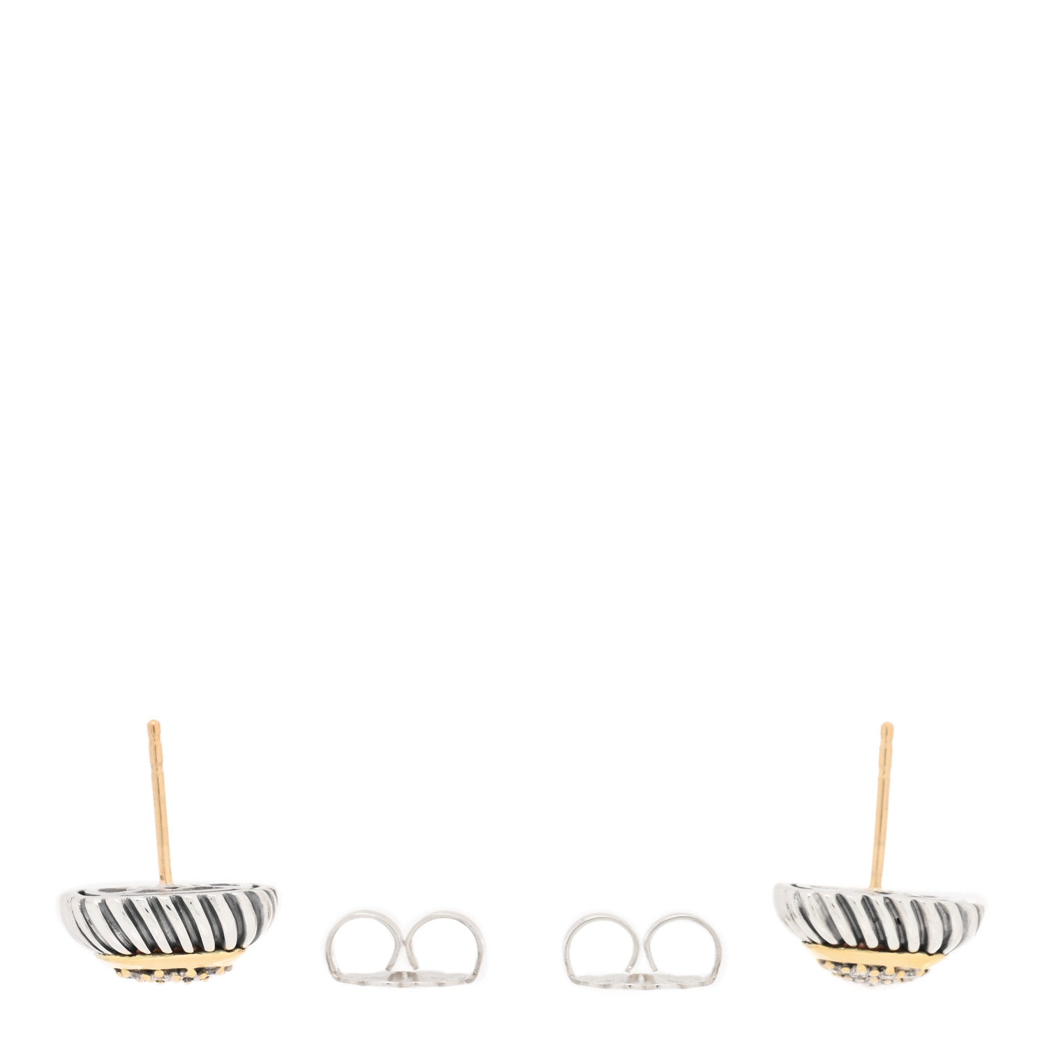 David Yurman Sterling Silver 18K Yellow Gold Diamond 7mm Albion Earrings 3 of 4