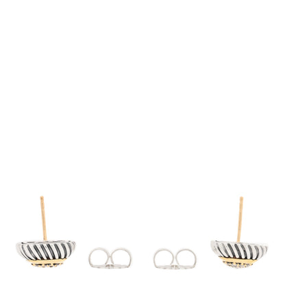 David Yurman Sterling Silver 18K Yellow Gold Diamond 7mm Albion Earrings 3 of 4