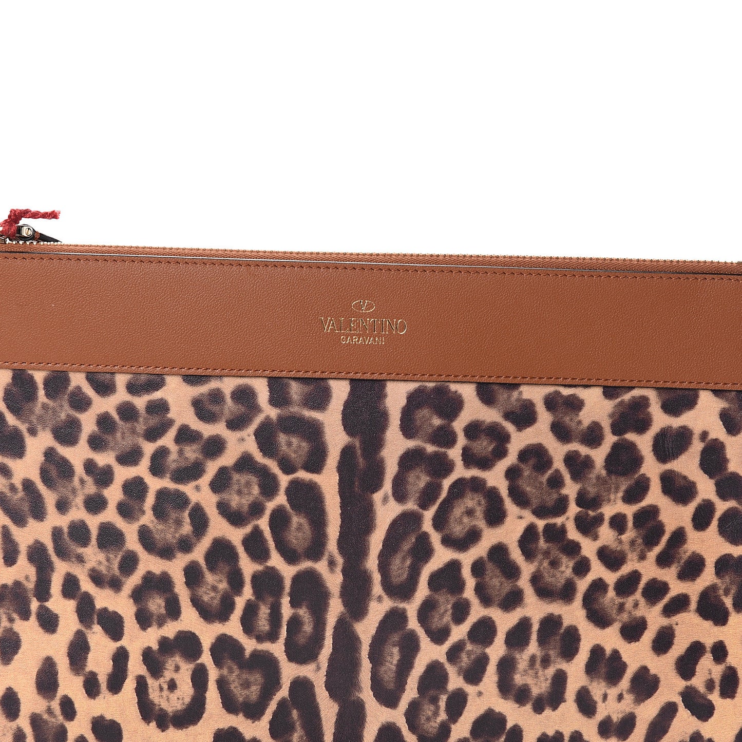 Calfskin Leopard Print Large Pouch Tan