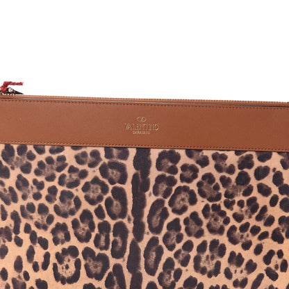Valentino Garavani Calfskin Leopard Print Large Pouch Tan 6 of 6