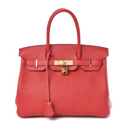 Hermes Taurillon Clemence Birkin 30 Rouge Casaque 1 of 11