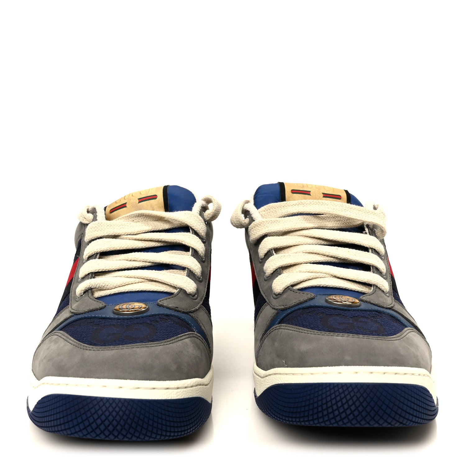 Gucci Suede GG Monogram Calfskin Web Mens Screener Sneakers 9 Grey Blue Red 3 of 10