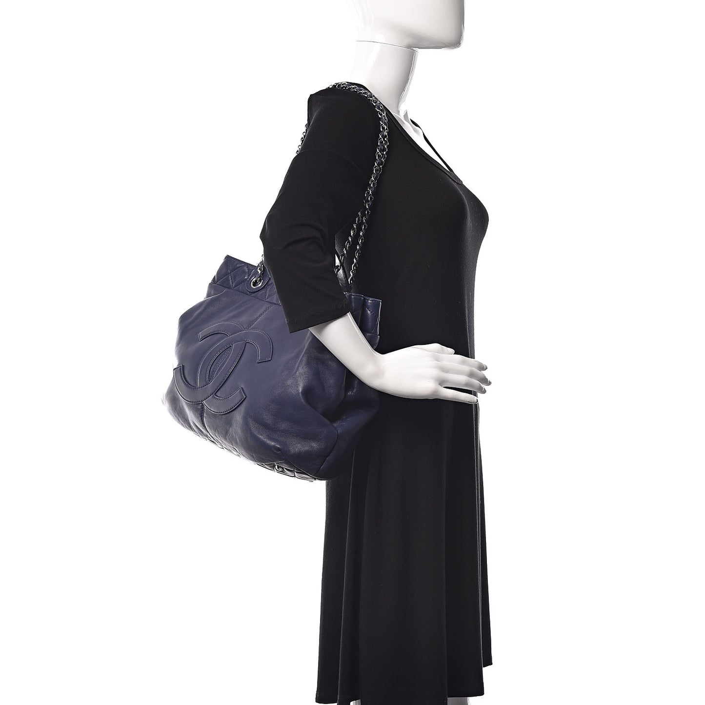 Calfskin Large Trianon Tote Navy Blue