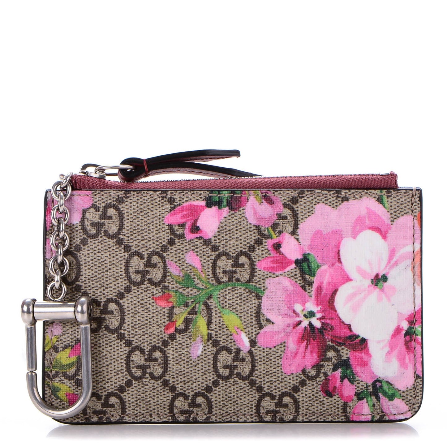GG Supreme Monogram Blooms Key Ring Coin Case Beige Multicolor Dry Rose