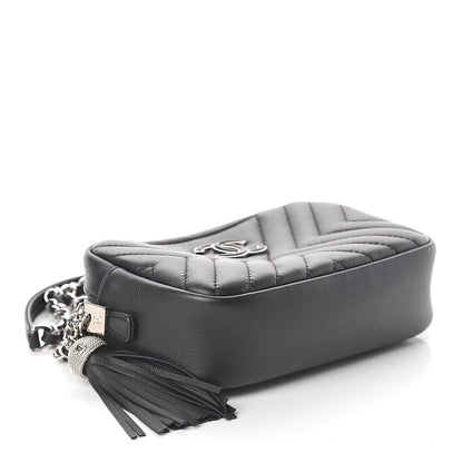 Chanel Calfskin Diagonal Chevron Quilted Tassel Camera Case Black 3 of 9