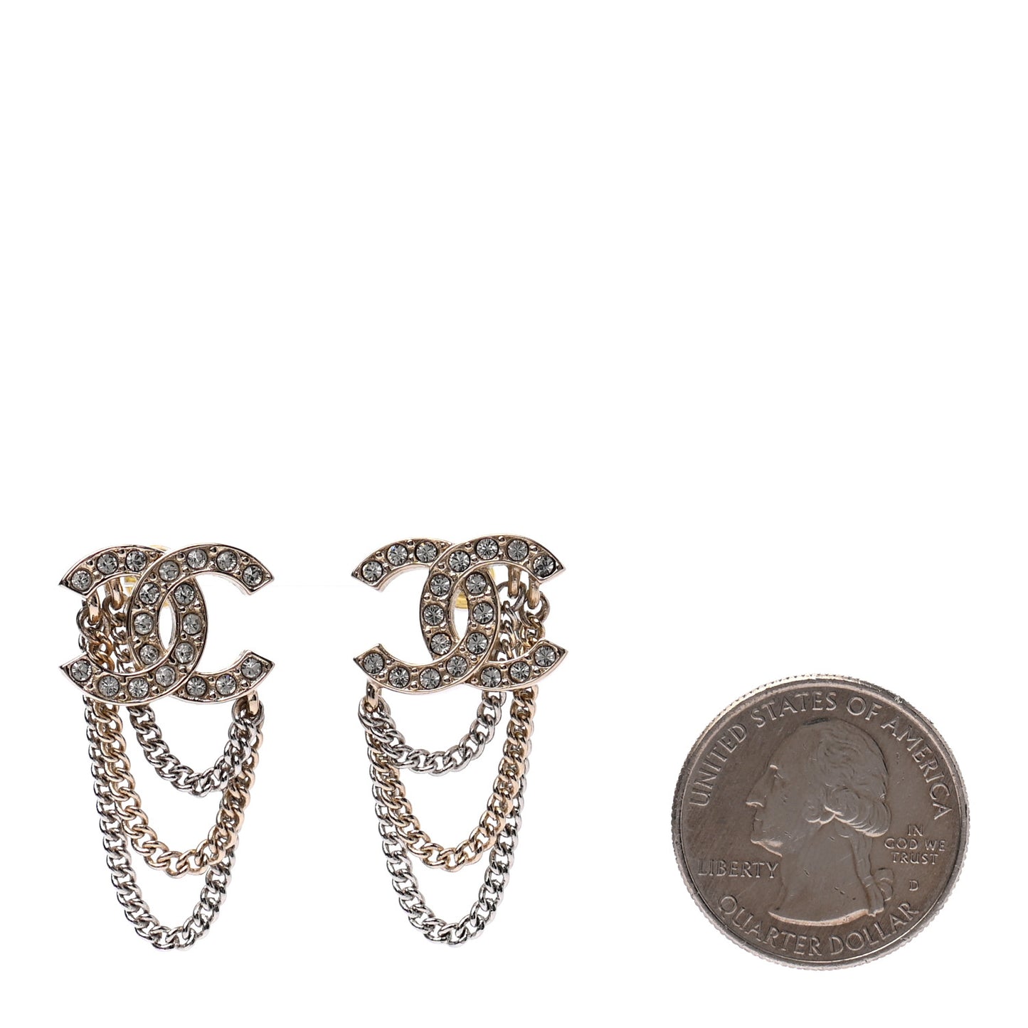 Crystal Chain CC Earrings Gold
