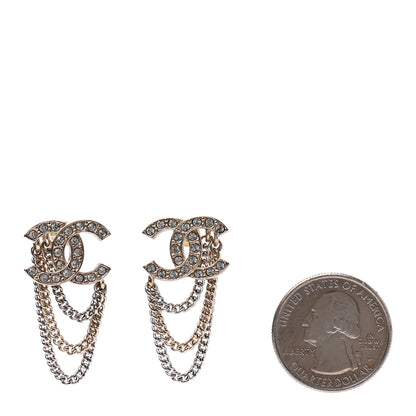 Chanel Crystal Chain CC Earrings Gold 2 of 4