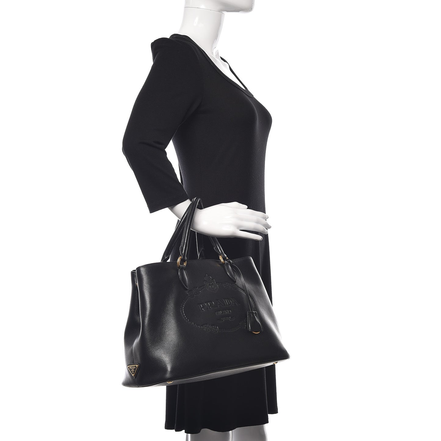 Glace Calfskin Embossed Logo Tote Black