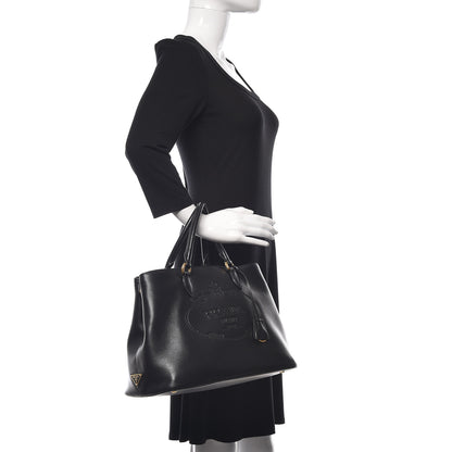 Prada Glace Calfskin Embossed Logo Tote Black 2 of 11