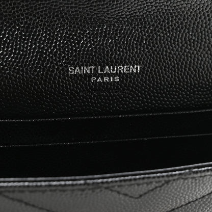 Saint Laurent Grain De Poudre Matelasse Chevron Small Monogram Envelope Wallet Black 6 of 8