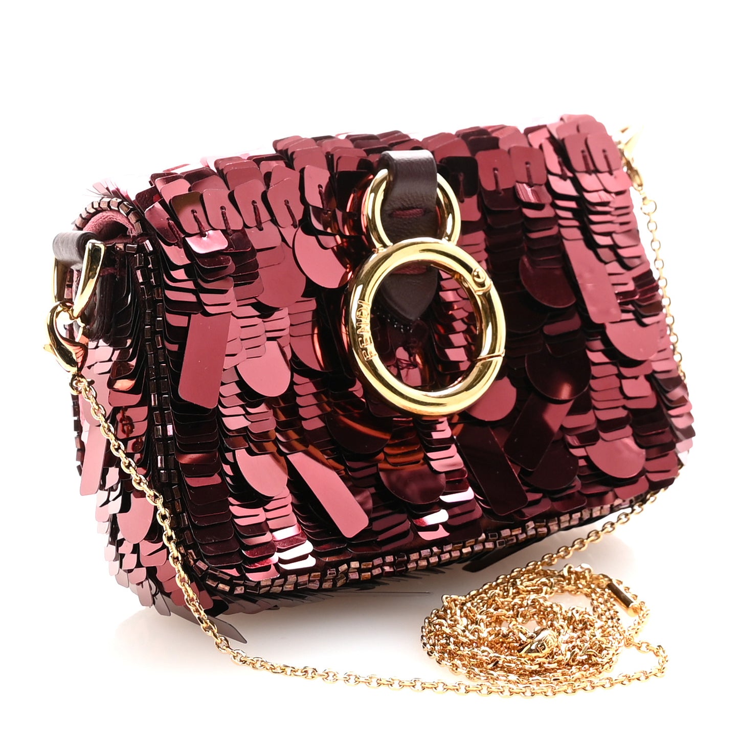 Sequin Paillettes Shiny Nappa Sex and the City Nano Maxi Buckle Baguette Charm Granata