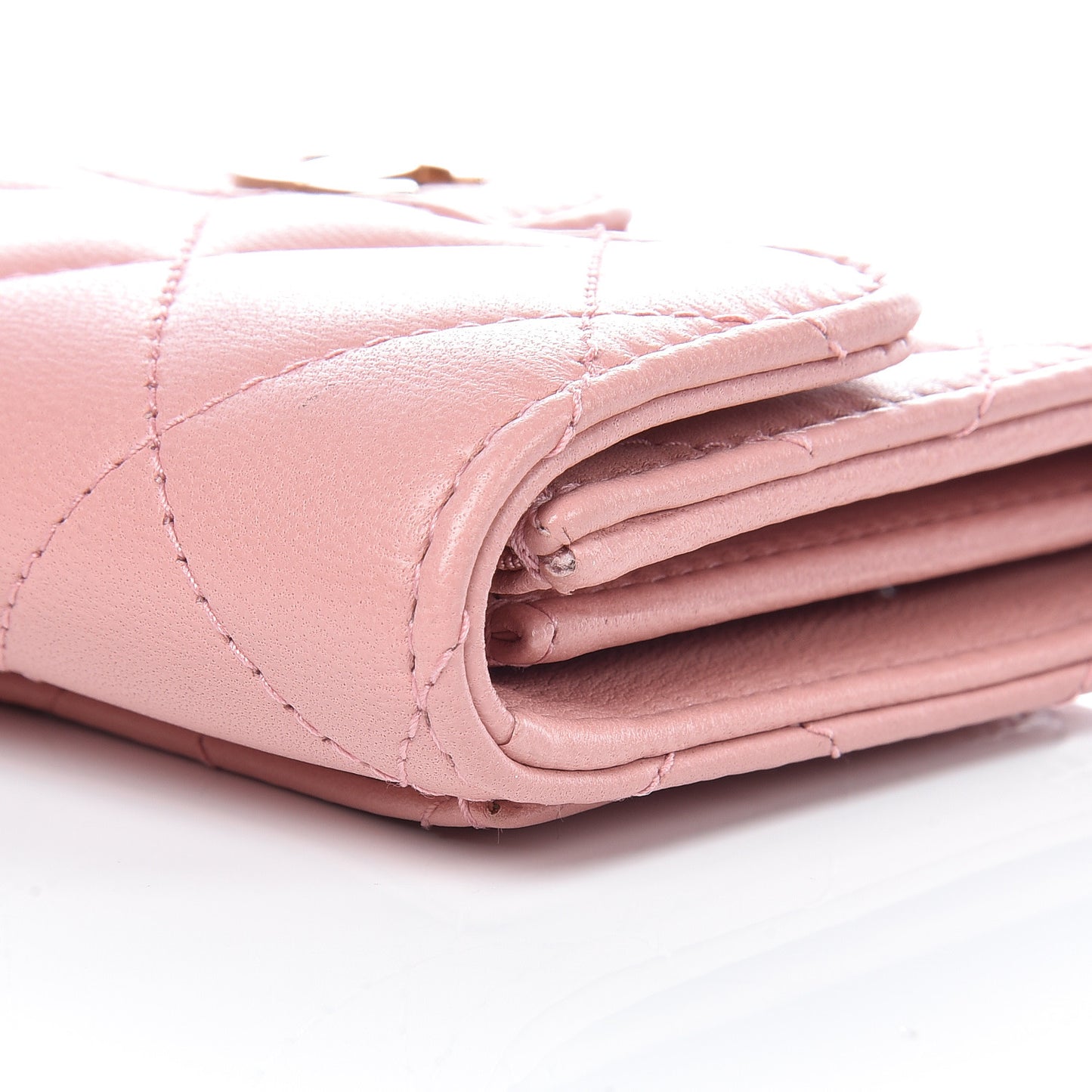 Lambskin Quilted Flap Card Holder Pink