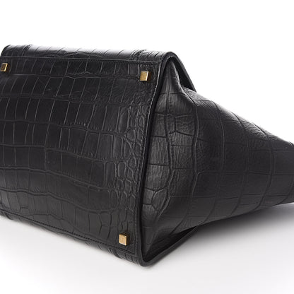 Celine Crocodile Embossed Calfskin Medium Phantom Luggage Black 8 of 9