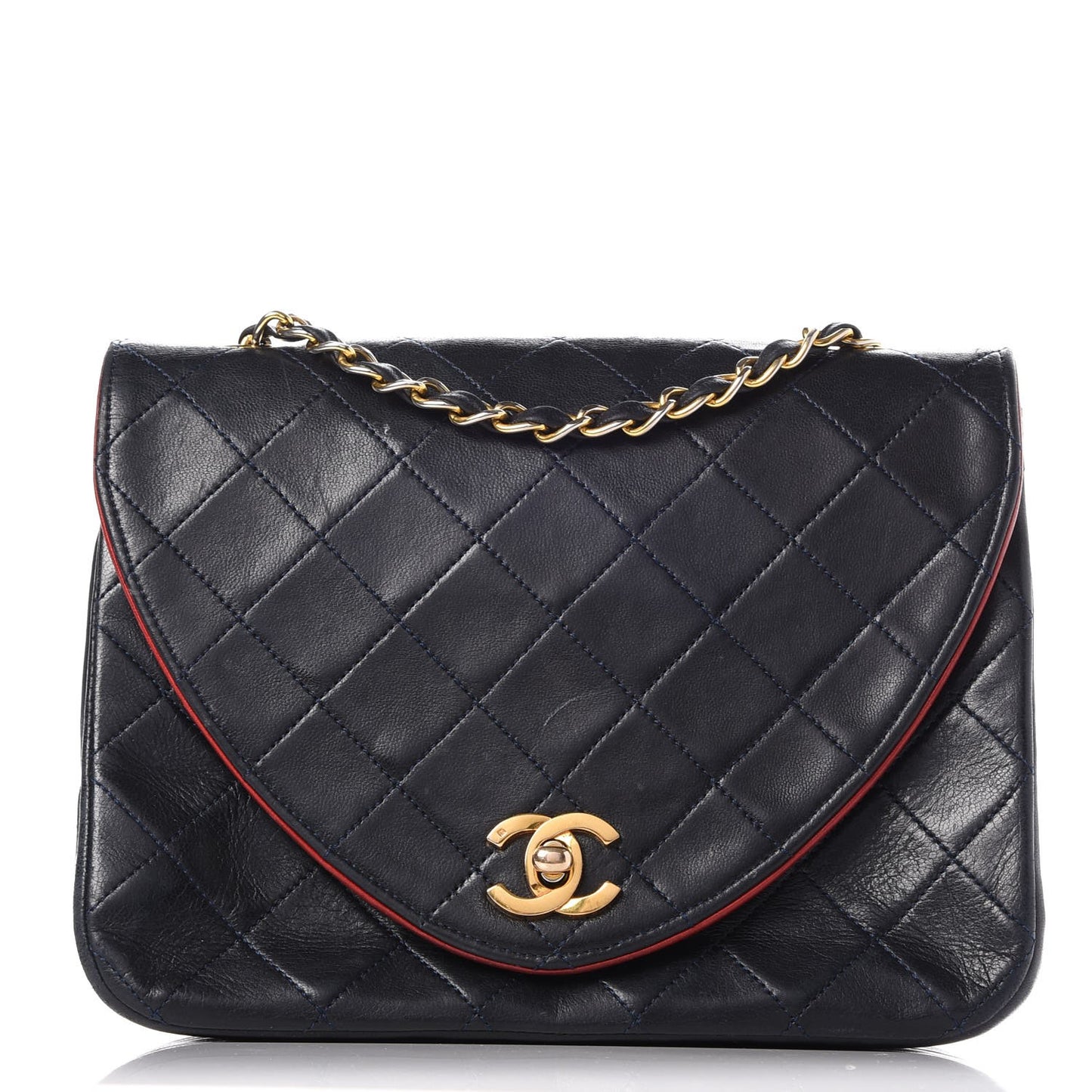 Lambskin Quilted Small Single Flap Navy Blue