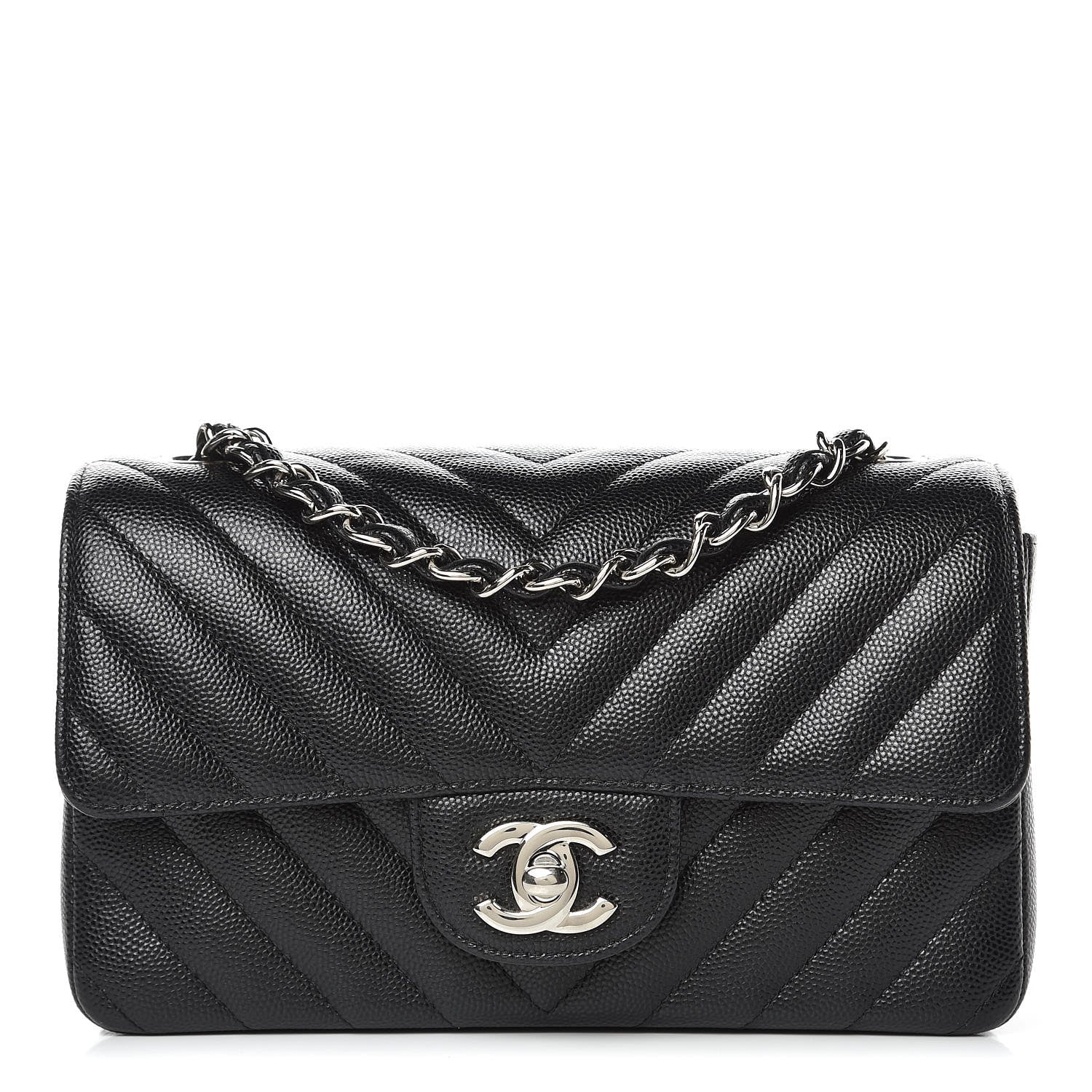 Chanel Caviar Chevron Quilted Mini Rectangular Flap Black 1 of 9
