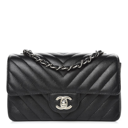 Chanel Caviar Chevron Quilted Mini Rectangular Flap Black 1 of 9
