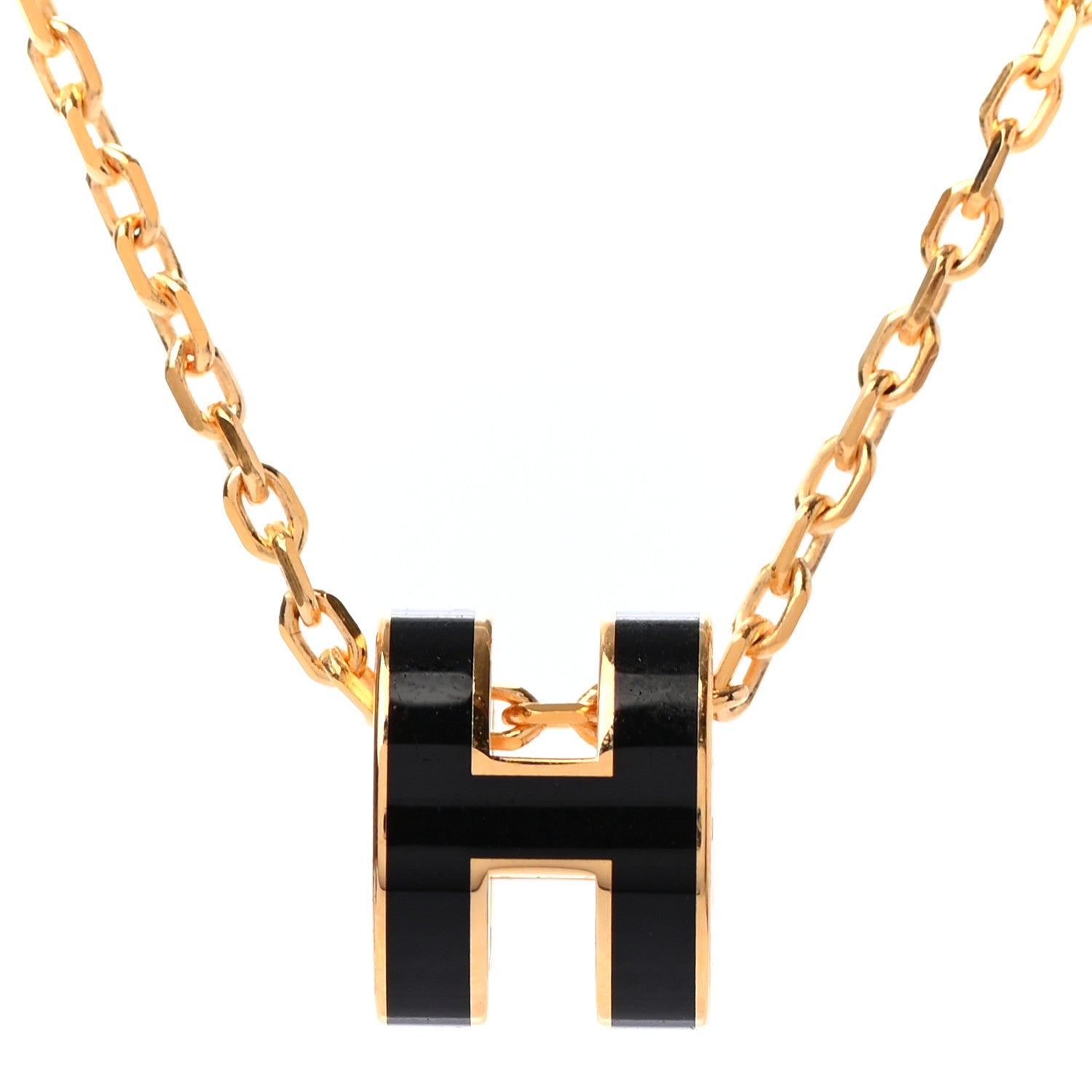 Hermes Lacquered Gold Mini Pop H Pendant Necklace Black 4 of 5