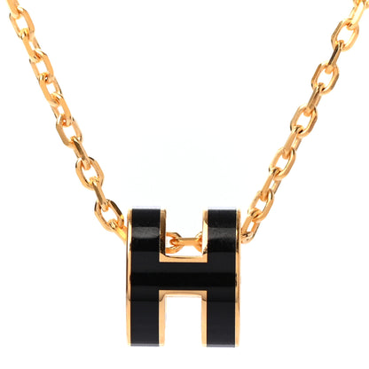 Hermes Lacquered Gold Mini Pop H Pendant Necklace Black 4 of 5