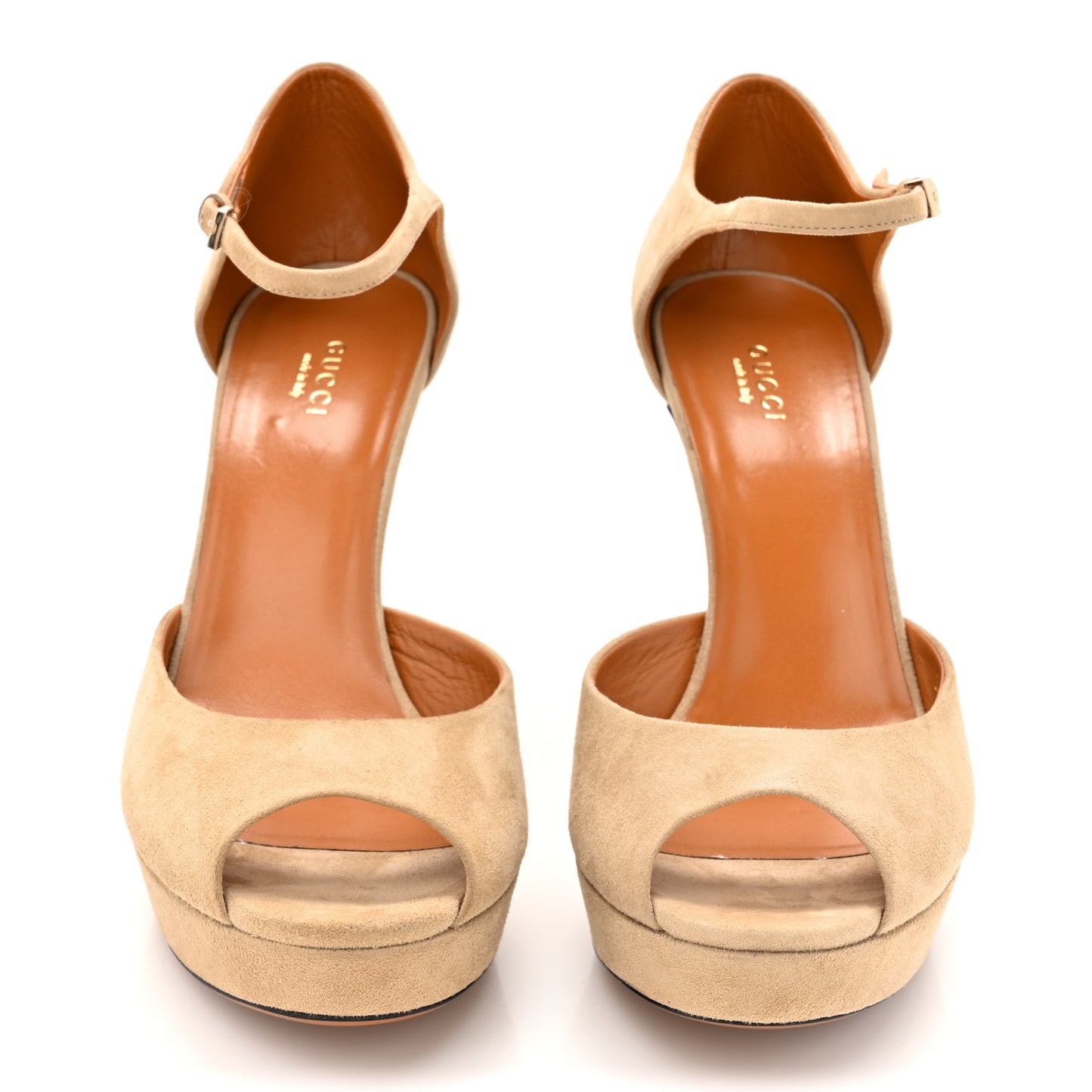Suede Open Toe Ankle Strap Pumps 39 Beige
