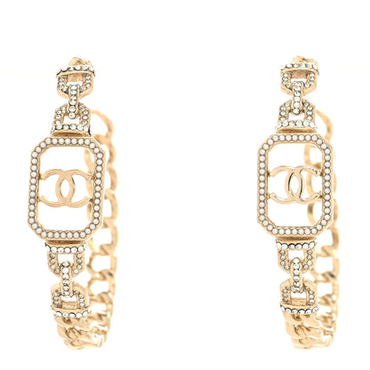 Chanel Crystal CC Vendome Hoop Earrings Gold 1 of 4