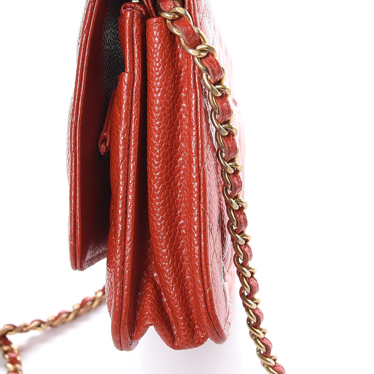 Pearly Caviar Quilted Wallet On Chain WOC Orange