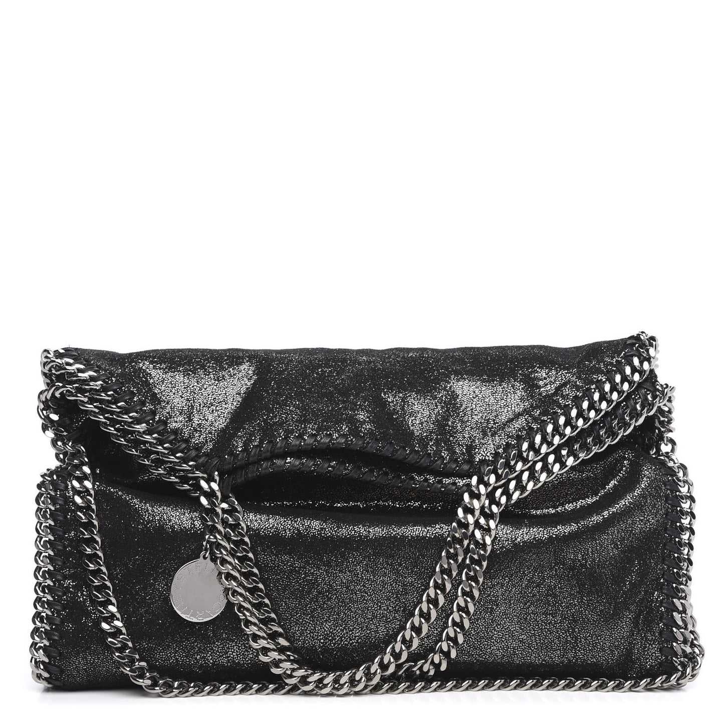 Chamois Shiny Dotted Falabella Fold Over Tote Ruthenium