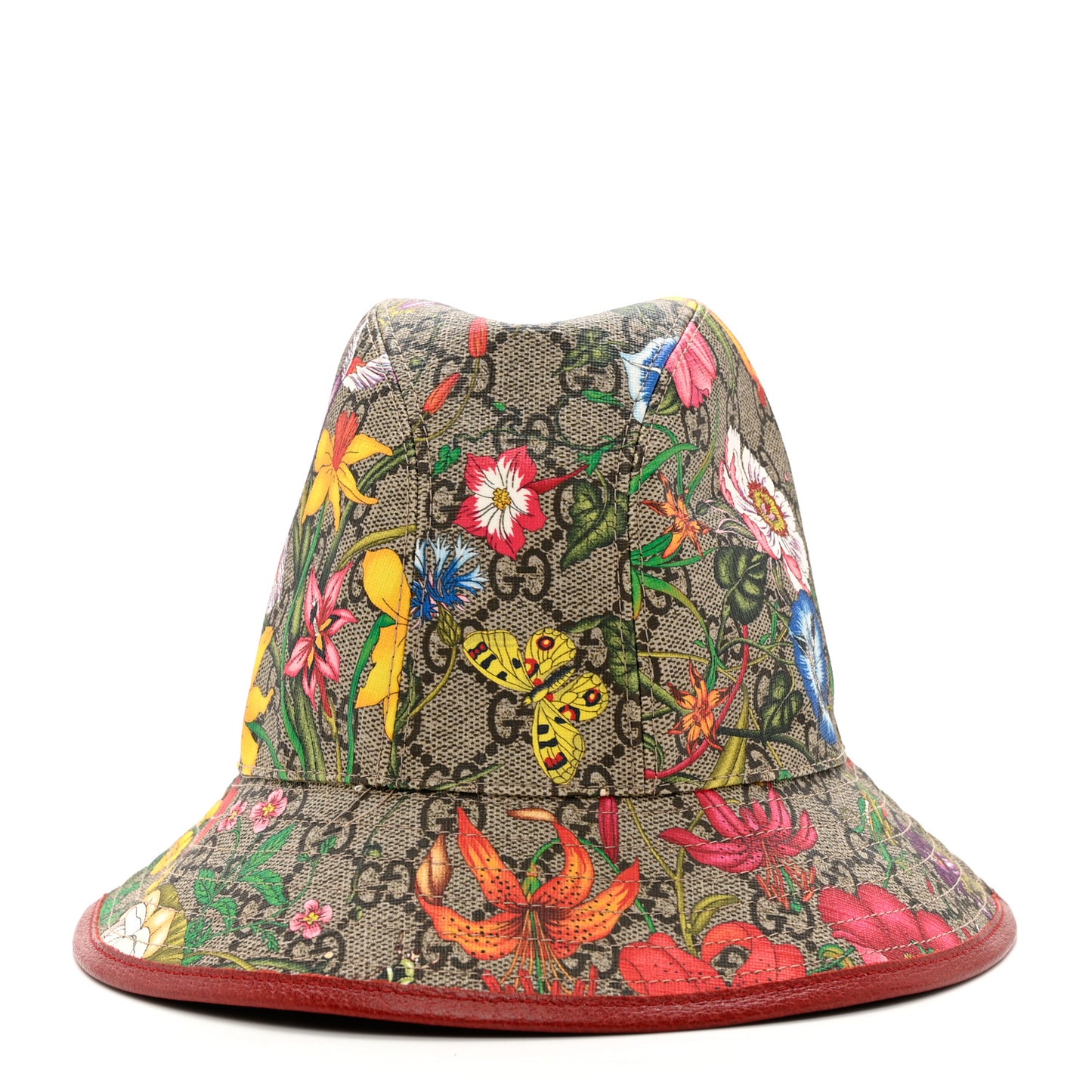 GG Supreme Monogram Flora Bucket Hat 57 White