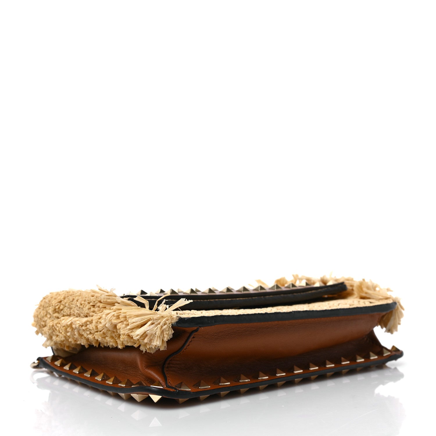 Valentino Garavani Raffia Calfskin Small Rockstud Shoulder Bag Natural Selleria 4 of 8