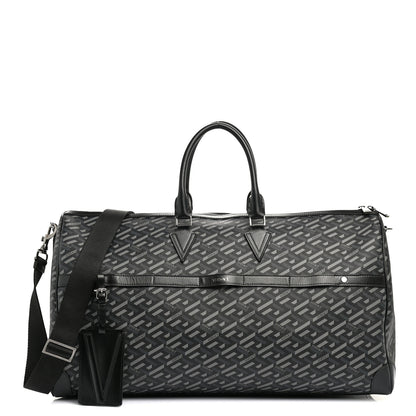 Versace Coated Canvas Calfskin La Greca Signature Travel Bag Black Grey 1 of 12