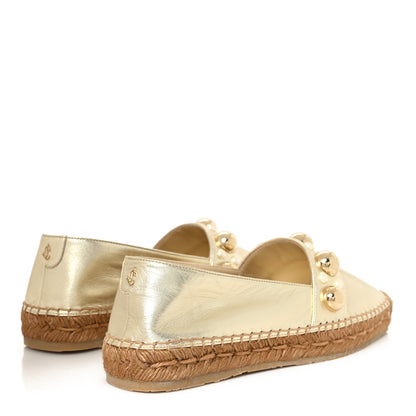 Jimmy Choo Metallic Lambskin Pearl Dru Espadrille Flats 37 Gold 5 of 9