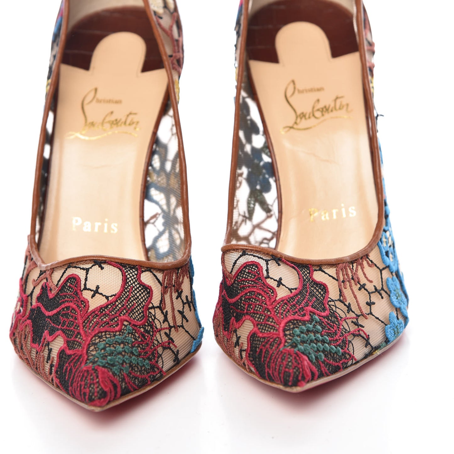 Lace Calfskin Crocodile Embossed Follies 100 Pumps 38.5 Cuoio Multicolor
