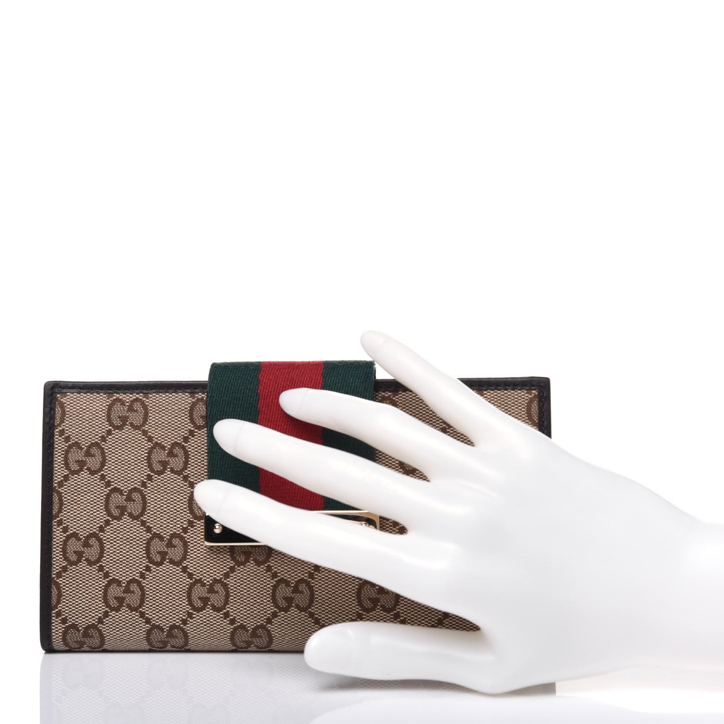 Monogram Calfskin Ladies Web Continental Wallet Beige Ebony Cocoa